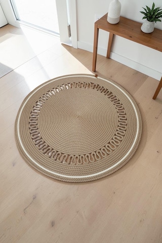 Jüt Hasır Model Dekoratif Desenli El Yapımı Yuvarlak Kilim Paspas Vizon