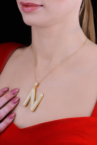 Brezza Lusso Jewelry 18k Serie Oro N Harfi Kadın Gümüş Kolye 50 CM 50 CM