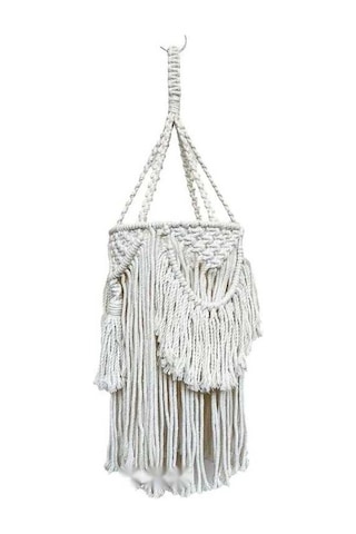 Maoyaya El Dokuması Etnik Püsküllü Abajur - Şık Ve Otantik Tarz Beyaz