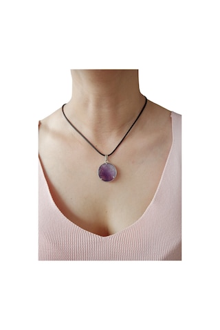 Ametist Doğal Taşlı Hayat Ağacı Çelik Kolye - Kadın Mor