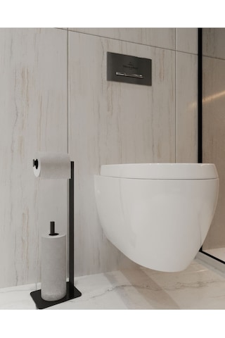 Aju Tuvalet Kağıtlığı Yedekli Özel Tasarım Ağır Döküm Ayaklı Devrilmez Banyo Tuvalet Kurulum Gerektirmez Siyah