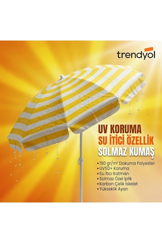 360 Dönebilen Plaj Şemsiyesi Uv Korumalı Su İtici Solmaz Kumaş 190 Gr Dokuma Polyester -sarı