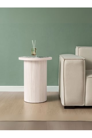 Leonora Bohem Ahşap Yan Sehpa Krem