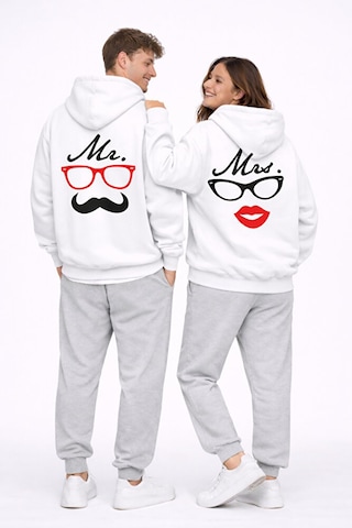 Nevermind Sevgili Kombini Komik Surat Baskılı Siyah Oversize Hoodie Seti Ka Beyaz