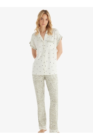 Blackspade Kadın Kısa Kol Önden Düğmeli Krem Pijama Takımı C7t5n8o15 Krem