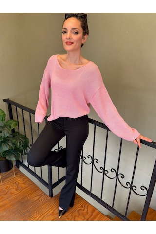 Ali Butik Pembe Oval Yaka Dökümlü Triko Pembe
