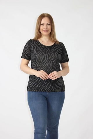 3284 Sırtı Dantel Detaylı Viskon Penye Desenli Bluz Siyah-krem
