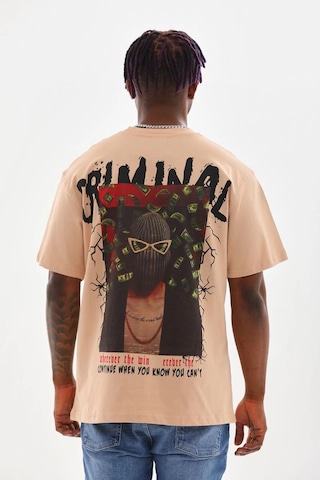 Wear Vexel Erkek Baskılı T-shirt Kısa Kol Bisiklet Yaka Rahat Kalıp Tişört - Bej Çok Renkli