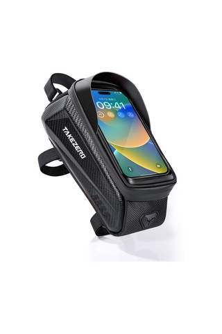 Youtek Takezero Dağ Bisikleti Çantası Eva Sert Kasa Ön Çubuk Çantası Unisex Telefon Çantası Sınır Ötesi 1l Siyah Logo'lu Siyah