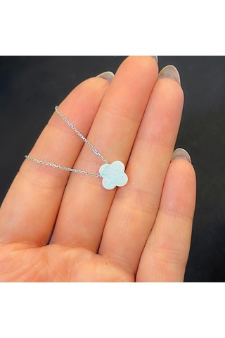 Stela Opal Yonca Gümüş Kolye Beyaz