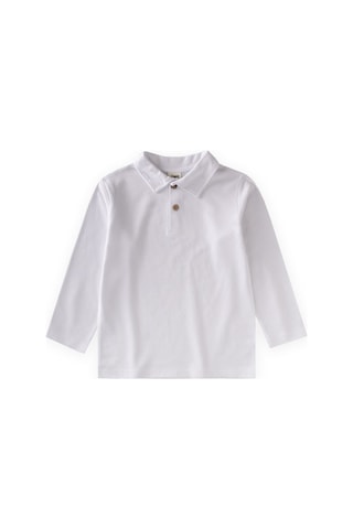 Cigit Polo Yaka Uzun Kollu T-shirt 5-12 Yaş Kırık Beyaz