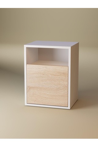 Detamob Kapaklı Raflı Komodin, %100 Mdf Sonoma/beyaz & Karbon Gri/sonoma Beyaz