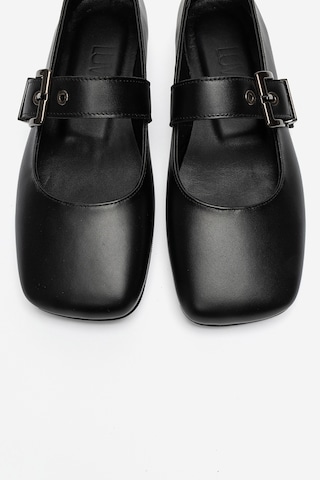 Luvi Shoes Jonas Siyah Cilt Hakiki Deri Kemerli Kadın Babet Ayakkabı