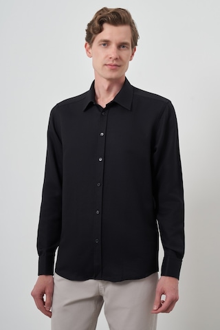 Morven Erkek Siyah Manşetli Slim Fit Sert Yaka Gömlek 25mc004031001 Siyah Siyah