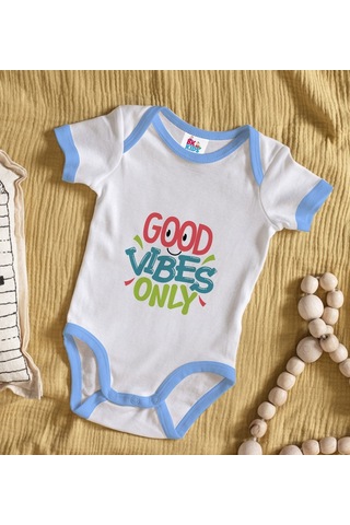 Bk Gift Bk Kids Good Vibes Only Tasarımlı Mavi Bebek Body Zıbın-1 Çok Renkli