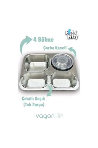 Vagonlife Büyük Ebat 1200 Ml Sızdırmaz,karışmaz 4 Bölmeli Lunch Box Yeni Nesil Sefer Tası -ff7080