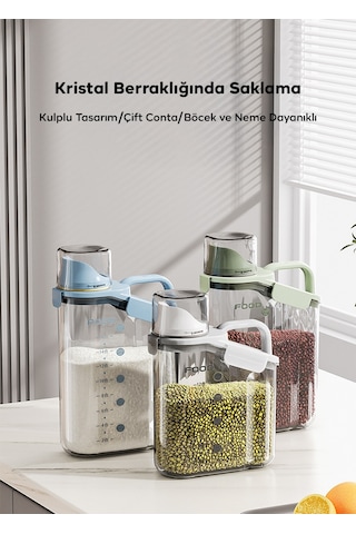 Ezere Nem Geçirmez Büyük Kapasiteli Pratik Ölçü Kaplı Baharat Ve Tahıl Kavanozu 2800ml Beyaz