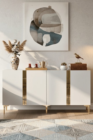 Ka1598dbg Anka150 Konsol, Kahve Köşesi, Tv Sehpası Ve Dolap Safirmeşe - Beyaz - Gold 150cm