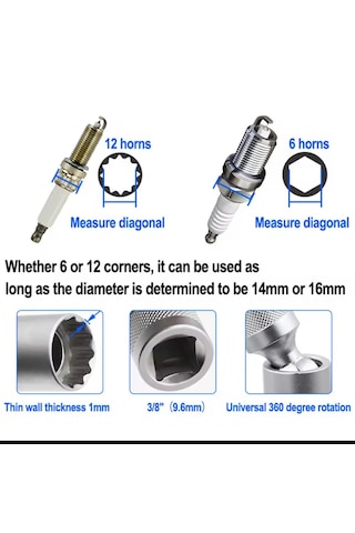 Mafsallı 14mm Buji Lokması 12 Köşe Mıknatıslı 3/8