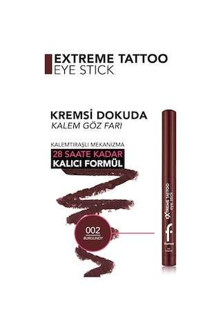 Flormar Extreme Tattoo Mat & Işıltılı Asansörlü Kalemtıraşlı Jel Göz Kalemi & Far Stick 8682536118972 002burgundy