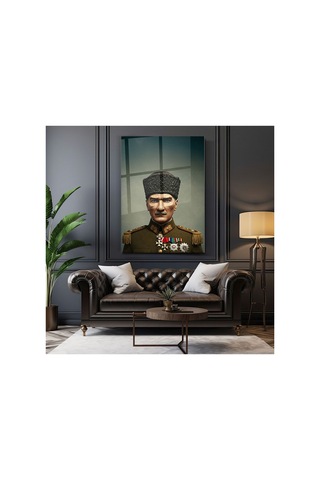 Atatürk Portre Cam Tablo Askeri Üniformalı Mustafa Kemal Atatürk Ev Ve Ofis Dekoru