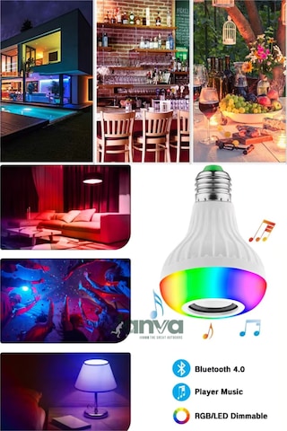 Kumandalı Bluetooth Hoparlörlü Akıllı Rgb Ledli Ampül Müzikli Ampül Ses Bombası