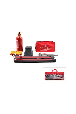 2li Set 4 Gen Çanta 7pcs + 38pcs Oto Trafik Seti + İlk Yardım Seti Yangın Tüpü 1kg 2pcs Reflektör Bez Kemer Çekme Halat 2.9mt Araç Takoz Buz Kazıma Set Çantası Bx40