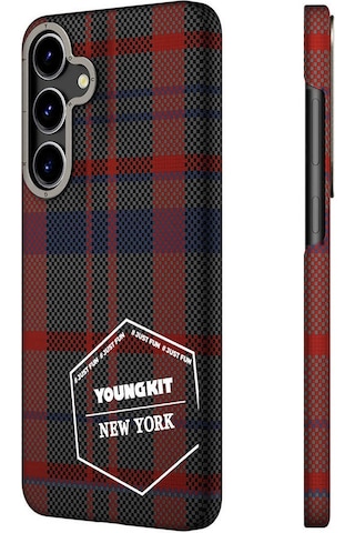 Galaxy S24 Plus Uyumlu Kılıf Ekose Desenli Youngkit Gezhi Serisi Kapak Kırmızı