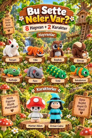 Tigglo 10'lu Hareketli Mini Hayvan Ve Karakter Figür Oyuncak Seti Çiftlik, Okyanus, Safari Ve Orman Tema Seçenekleri Orman Hayvanları