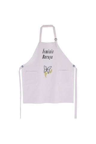 Mutfak Önlüğü Kişiye Ve İsme Özel Nakışlı Mutfak Önlüğü Kelebek01 Farklı Renkler Gri