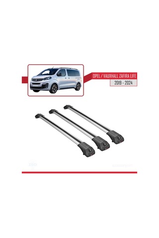 Opel / Vauxhall Zafira Life 2019 Ve Sonrası İle Uyumlu Ace-1 Ara Atkı Tavan Barı Gri 3 Adet Bar