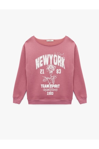 Koton Rahat Kalıp Şardonlu Uzun Kollu Geniş Yuvarlak Yaka Baskılı Sweatshirt Pembe 6wal10668ık Gülkurusu