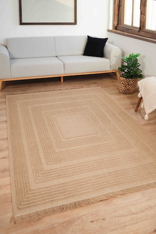 Natura 6662 %100 Doğal Jüt Kilim Bej Renkli Yumuşak Dokulu Şık Tasarımlı Kilim Modern Dokuma Kilim Bej