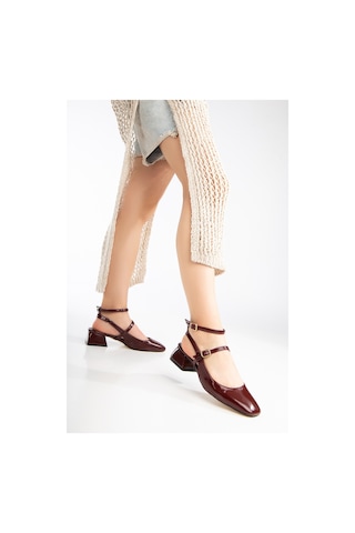 Daxtors D0351 Kadın Arkası Açık Kare Burunlu Baretli Düşük Klasik Topuklu Ayakkabı