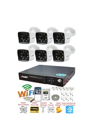Fury 6 Kamera 5mp Lens 1080p 2mp Color Görüntü 8 Warm Led Gece Görüş Fullhd Güvenlik Kamera Sistemi 5525w 320gb