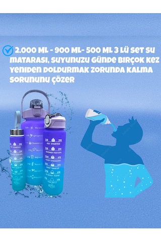 3'lü Set Bpa İçermez Motivasyonel Mor Su Mataraı,su Şişesi 2lt,7