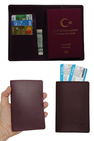 Deri Pasaportluk Kredi Kartlıklı Para Bölmeli Pasaport Kılıfı Bordo