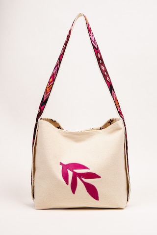 Fabric Craft Bag Omuz Çanta Kanvas Motifli Krem - Pembe