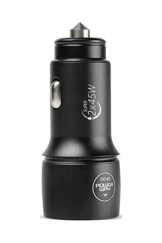 Powerway CC45 45W PD Ultra Hızlı 2x Type-C Girişli Araç İçi Çakmaklık Şarj Adaptörü Araç Şarj Başlığı