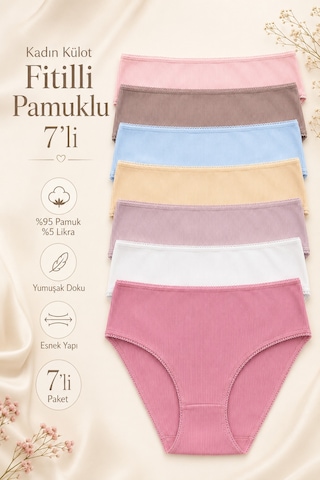 Nicoletta Kadın Külot 7 Li Paket Likralı Pamuklu Fitilli Kaşkorse Mi 724193 Mıxcolor