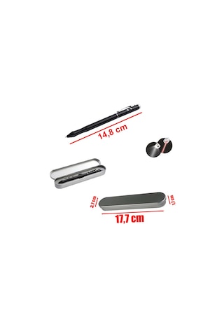 Metal Kutulu Kırmızı Lazerli, Beyaz Led Işıklı Pointer İşaretçi Kalemi Metal Tükenmez Kalem Siyah