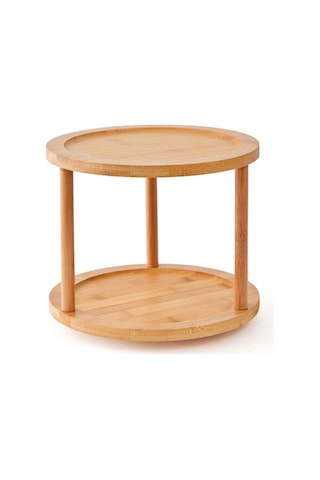 Bambu 2 Katlı Dönen Baharatlık Standı Organizer Düzenleyici / Doğal / Bambu Kahverengi