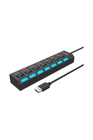 7 Port Usb Hub Çoğaltıcı - Işıklı Ve Açmakapama Anahtarlı Çoklu Usb 2.0 Adaptör Tak&çalıştır