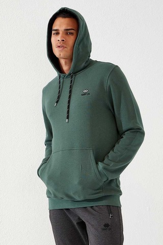 Tommy Life Yeşil Kanguru Cep Standart Kalıp Kapüşonlu Erkek Sweatshirt - 87872 Yeşil