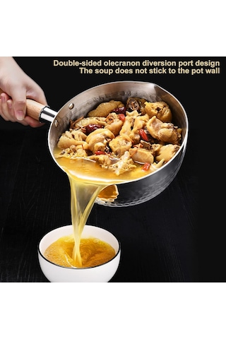 Yaozixa Paslanmaz Çelik 20cm Derin Tencere - Yapışmaz, Ahşap Saplı, Çok Amaçlı Mutfak Tenceresi Gümüş