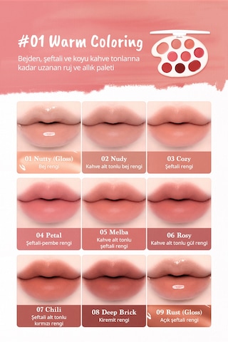 Dasique 9 Renkli Ruj & Allık Paleti Mood Painting Lip & Cheek Palette 01 Warm Coloring 01 Warm Coloring