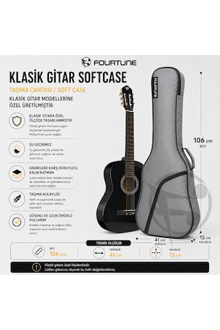 Fourtune Luca Gri Klasik Gitar Çantası Gigbag Kalın Soft Case
