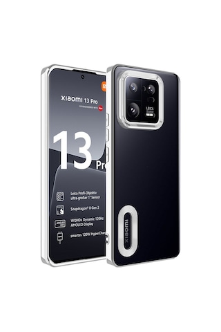 Xiaomi Mi 13 Pro Kılıf Kamera Korumalı Logo Gösteren Zore Omega Kapak Gümüş