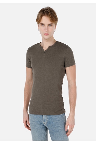 Colin's Colins Slim Fit Placket Neck Düz Erkek Yeşil Kısa Kol Tişört Cl1040245 Q1.v1 Kml Haki