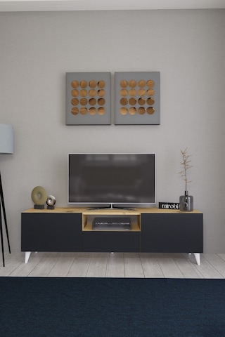Bravix Modern Tv Ünitesi 3 Bölmeli Tv Sehpası Gövde Çamkapakl... Atlantik Çam - Antrasit